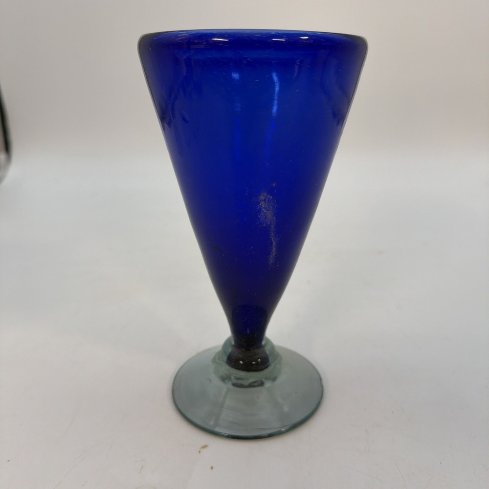 vintage hand-blown cobalt blue glass with a contrasting clear